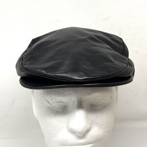 Vintage Black Leather Newsboy Cabby Hat Mens Sz Medium Lined Made in USA